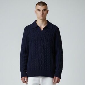 Banana Republic Sweater Mens Small Navy Wool Cashmere Chunky Cable Knit Pullover